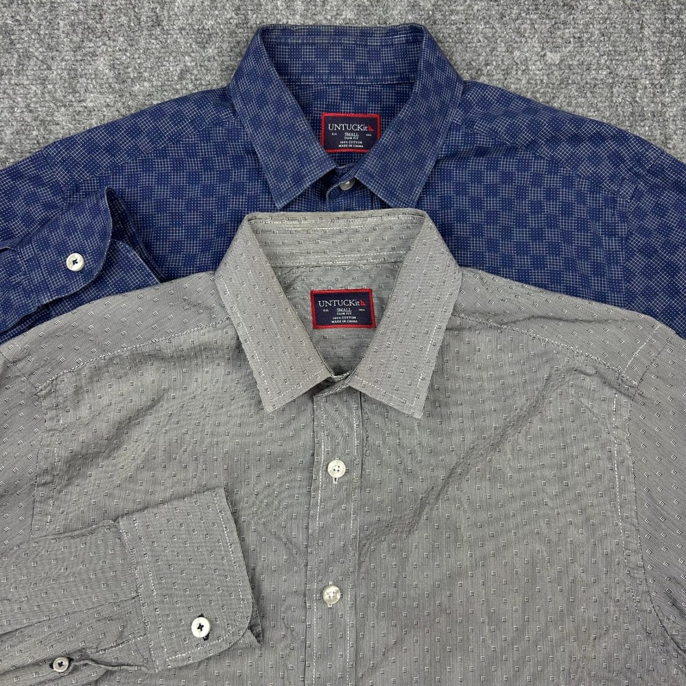 UNTUCKit Button Up Shirts Mens Small Blue Grey Lot 2 Slim Fit Cotton Long Sleeve